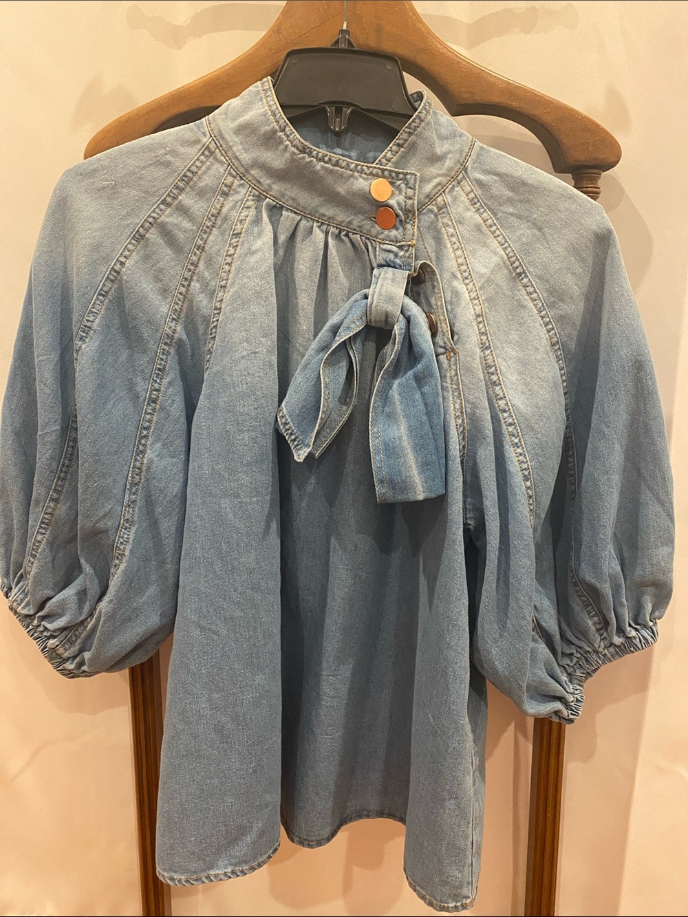 Source Unknown Blue Denim Bow Top